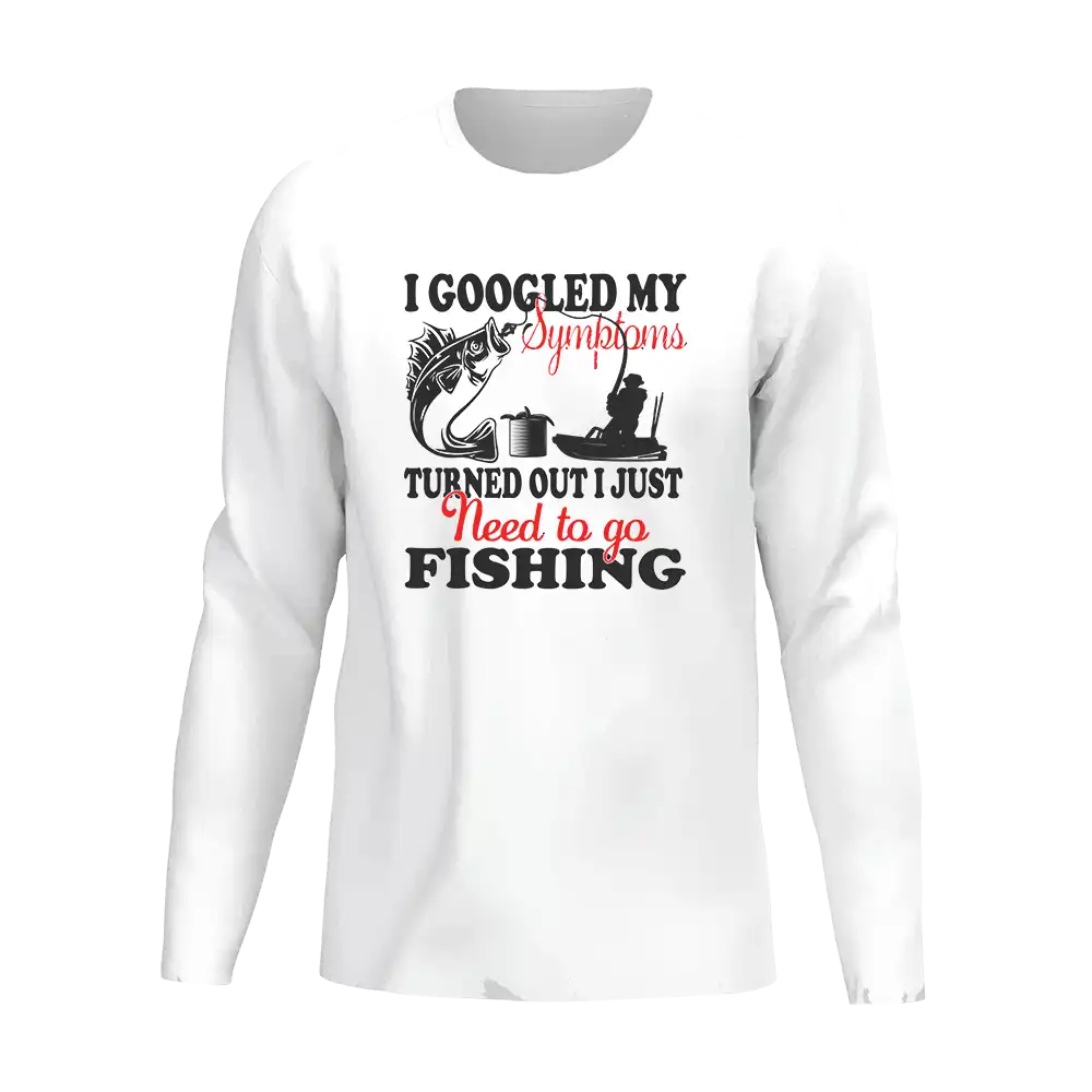 Fishing Symptoms Men Long Sleeve Shirt featuring a unique design, classic midweight fabric, and a semi-fitted silhouette, perfect for fishing and casual wear.