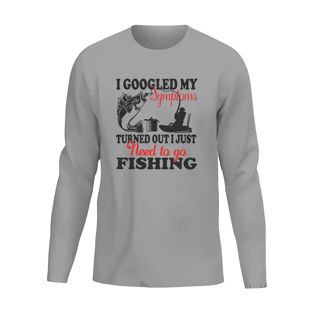 Fishing Symptoms Men Long Sleeve Shirt featuring a unique design, classic midweight fabric, and a semi-fitted silhouette, perfect for fishing and casual wear.
