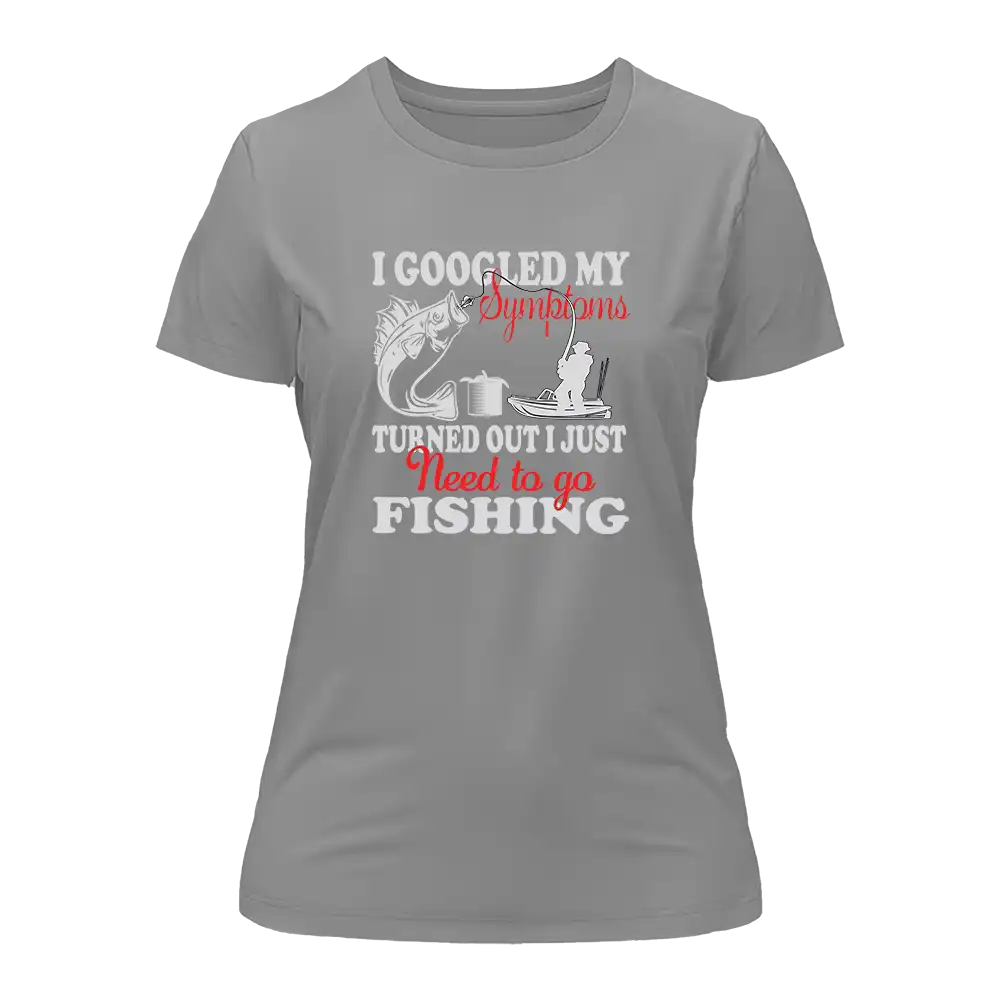 Fishing Symptoms T-Shirt for Women featuring a unique design, made from 100% Ringspun Cotton, perfect for casual outings.