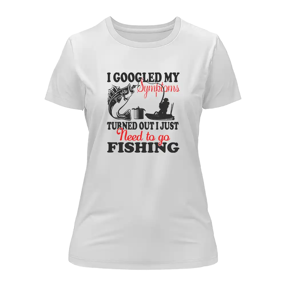 Fishing Symptoms T-Shirt for Women featuring a unique design, made from 100% Ringspun Cotton, perfect for casual outings.
