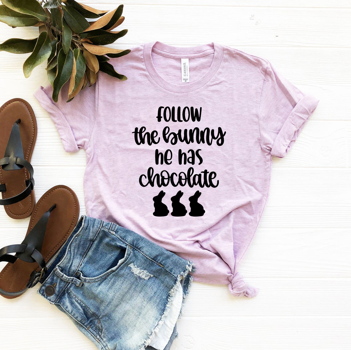 Unisex Follow The Bunny He Has Chocolates Shirt in various colors, showcasing its soft fabric and stylish design.