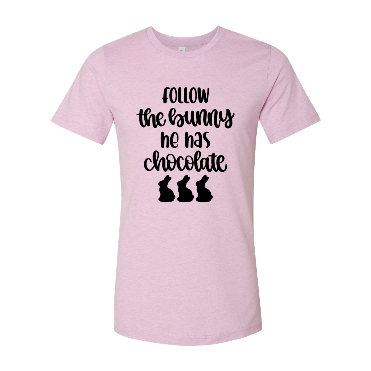 Unisex Follow The Bunny He Has Chocolates Shirt in various colors, showcasing its soft fabric and stylish design.