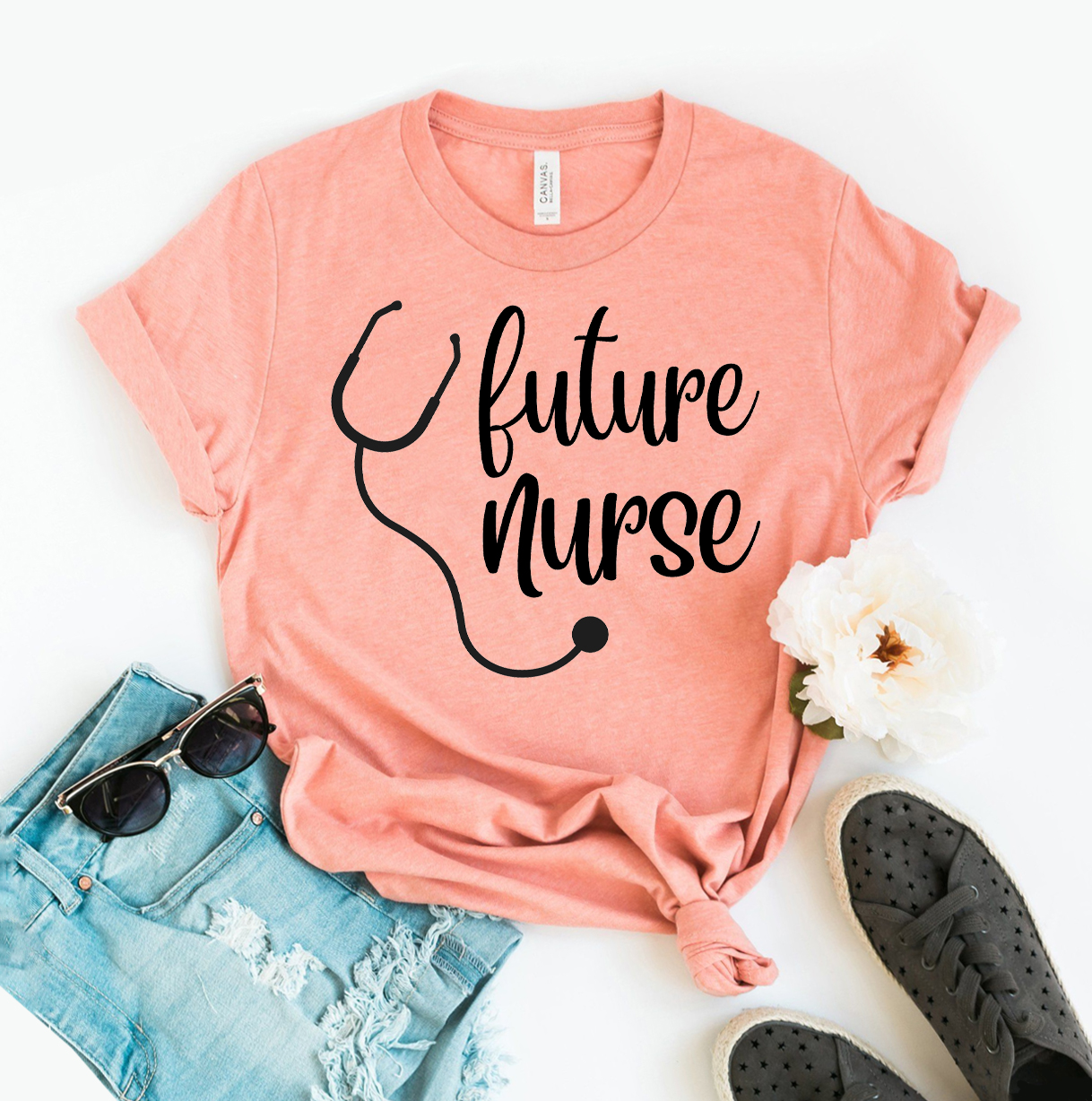 Future Nurse T-shirt made of premium ring spun cotton with a soft feel and high-quality flex print design.