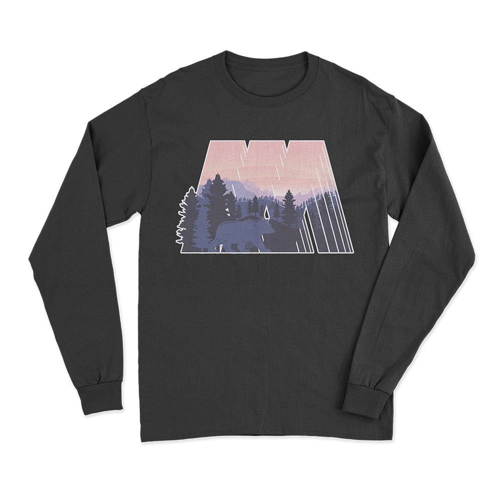 Geometric Camping Long Sleeve T-Shirt featuring a vibrant all-over print, crafted from soft cotton fabric with a modern classic fit.