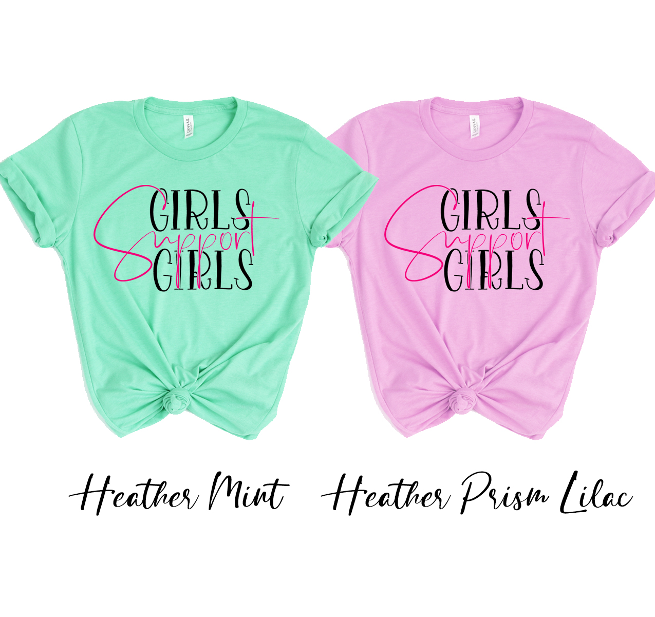 Girls Support Girls T-shirt displayed on a mannequin, showcasing its unisex design and soft fabric.