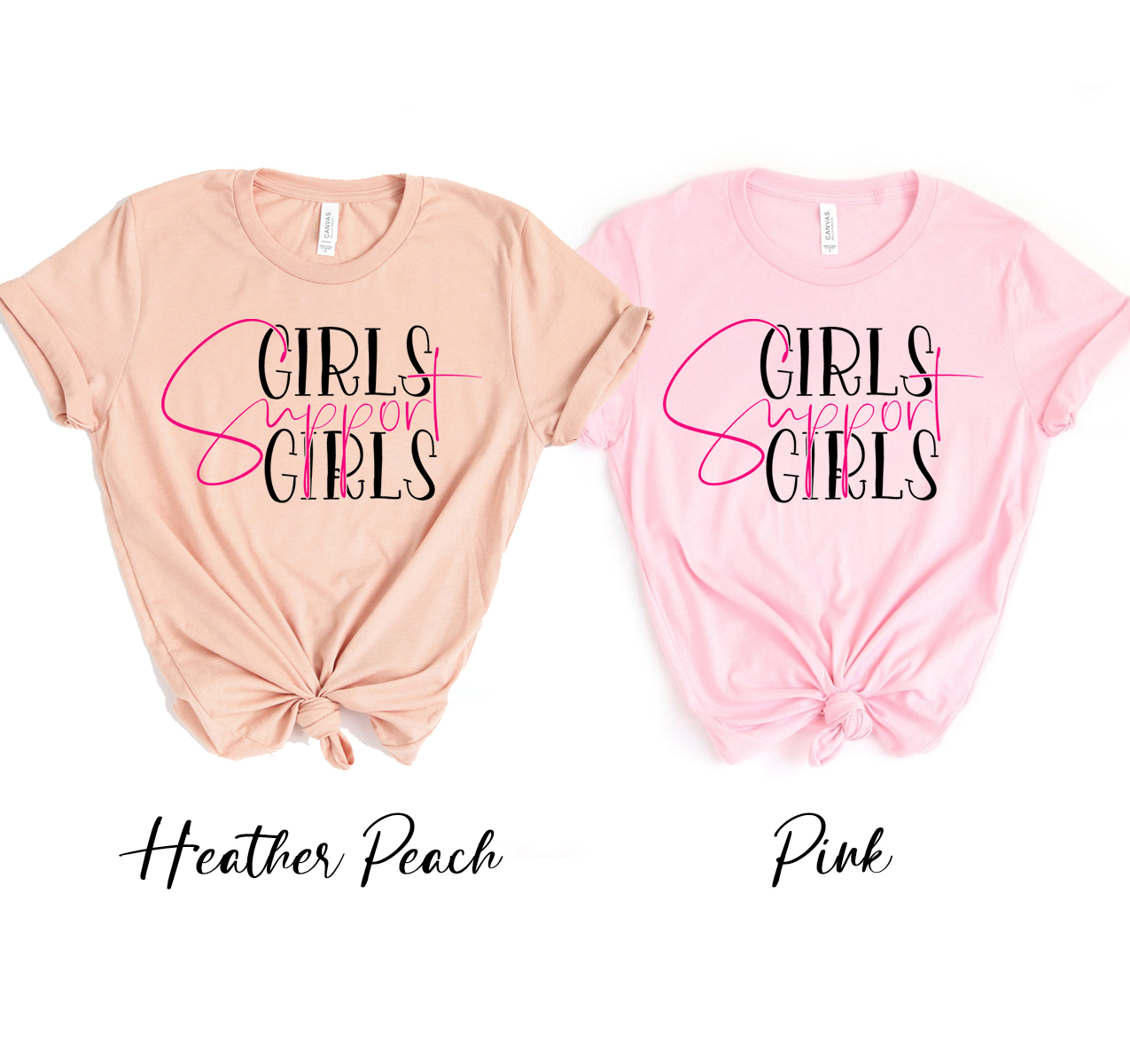 Girls Support Girls T-shirt displayed on a mannequin, showcasing its unisex design and soft fabric.