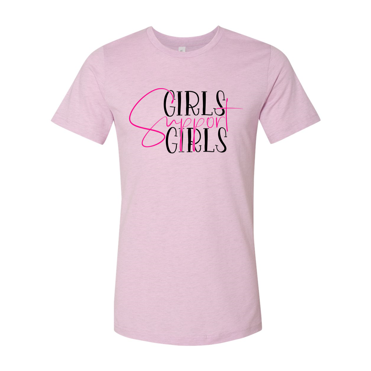 Girls Support Girls T-shirt displayed on a mannequin, showcasing its unisex design and soft fabric.
