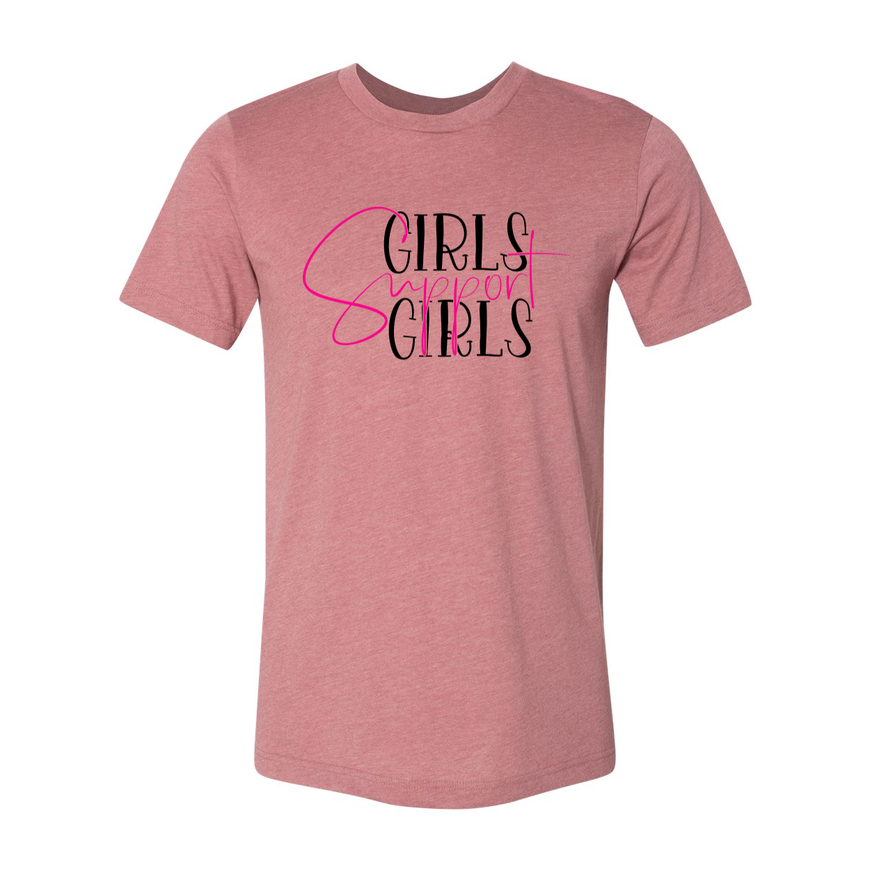 Girls Support Girls T-shirt displayed on a mannequin, showcasing its unisex design and soft fabric.