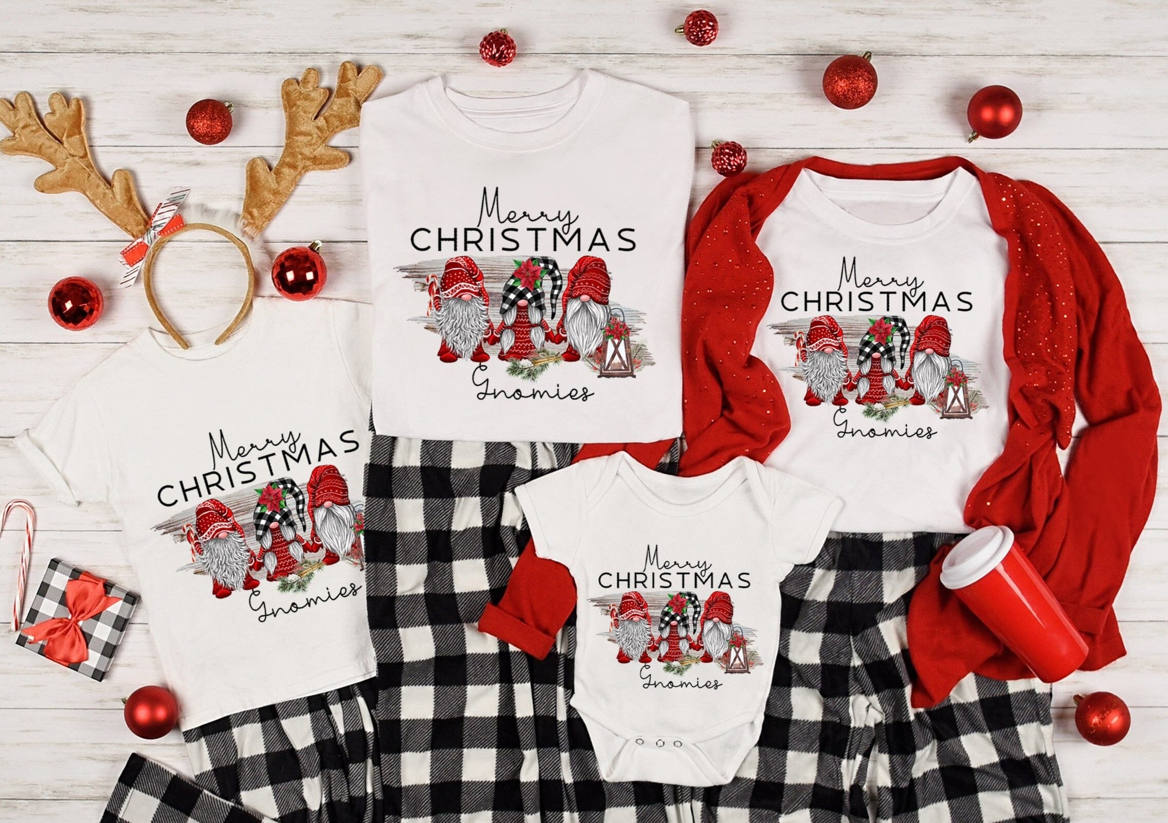 A cozy Gnome Family Christmas Onesie featuring a playful gnome design, perfect for babies during the holiday season.