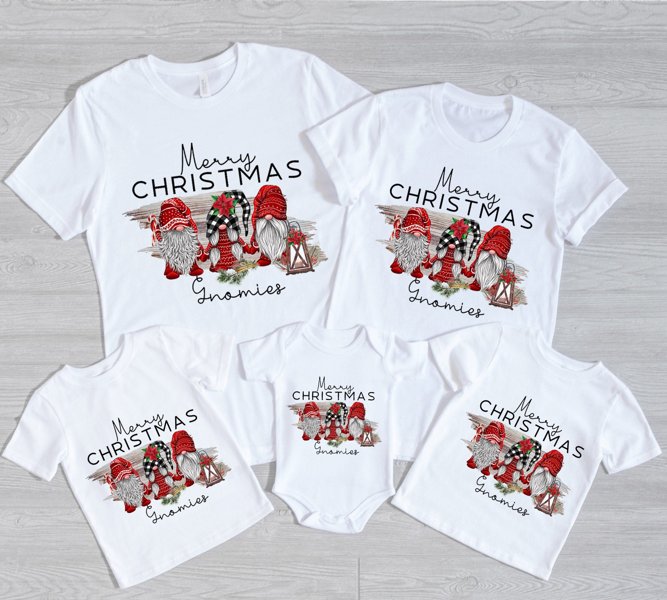 A cozy Gnome Family Christmas Onesie featuring a playful gnome design, perfect for babies during the holiday season.