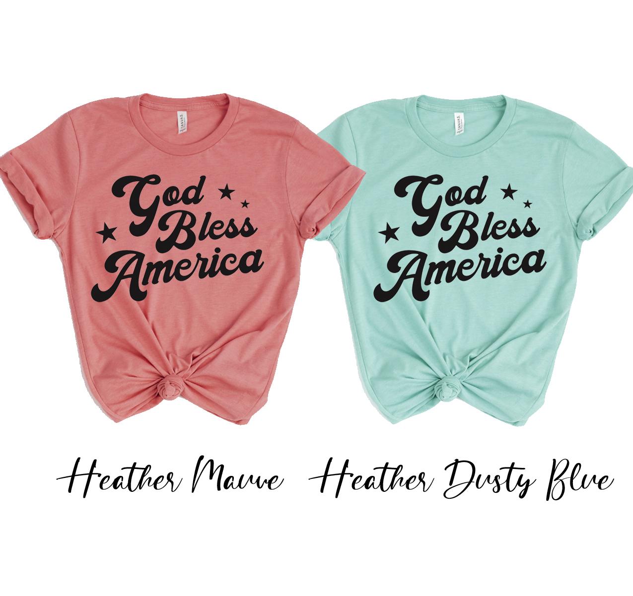 God Bless America T-shirt featuring a patriotic design, made from soft airlume cotton, available in various sizes.
