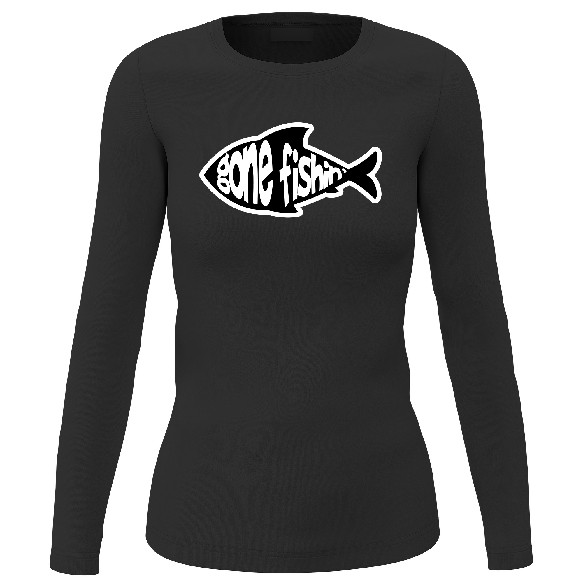 Gone Fishin' v3 Long Sleeve sweatshirt for women featuring unique all-over print and soft brushed fleece interior.