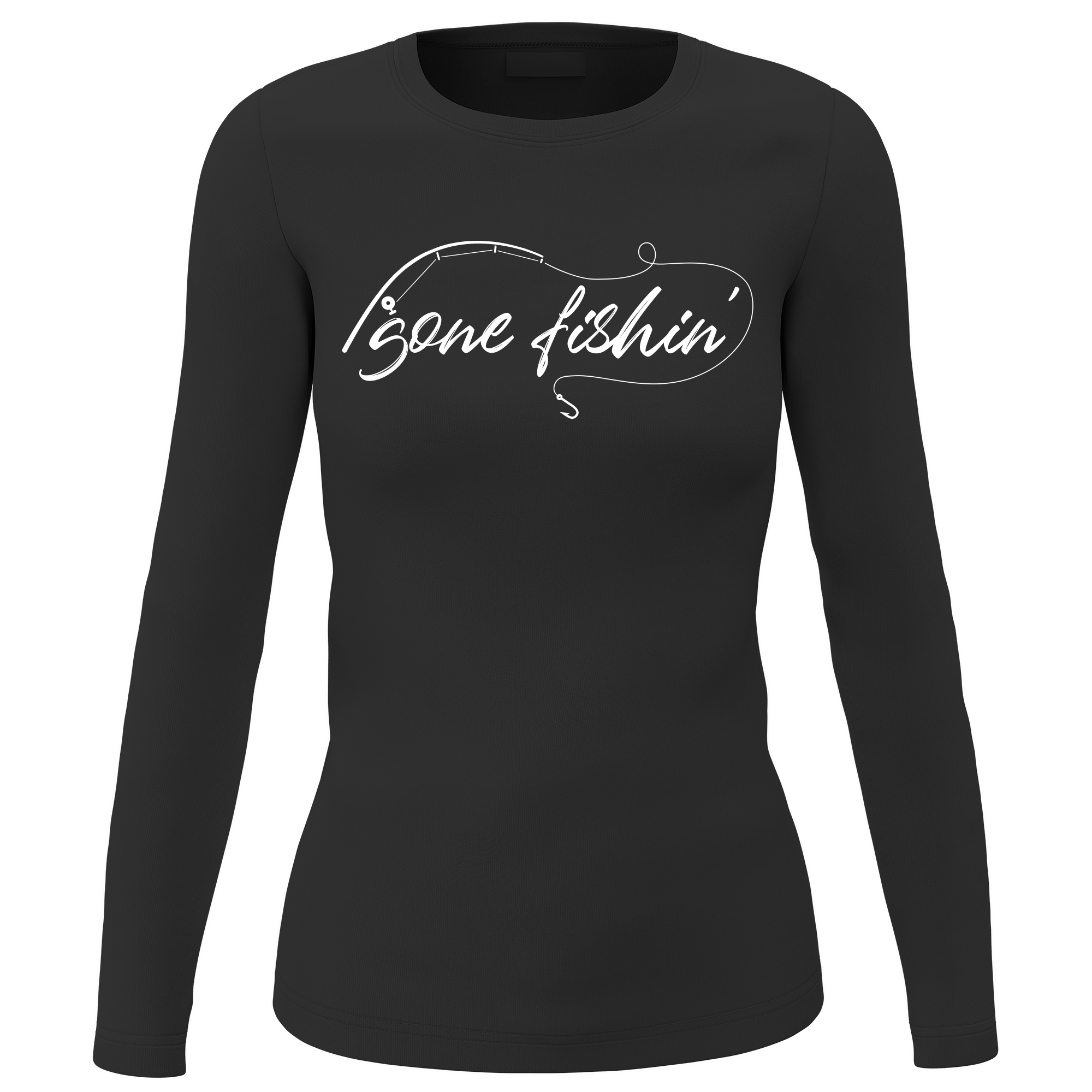 Gone Fishing v2 Long Sleeve sweatshirt for women featuring unique all-over print design and soft brushed fleece interior.