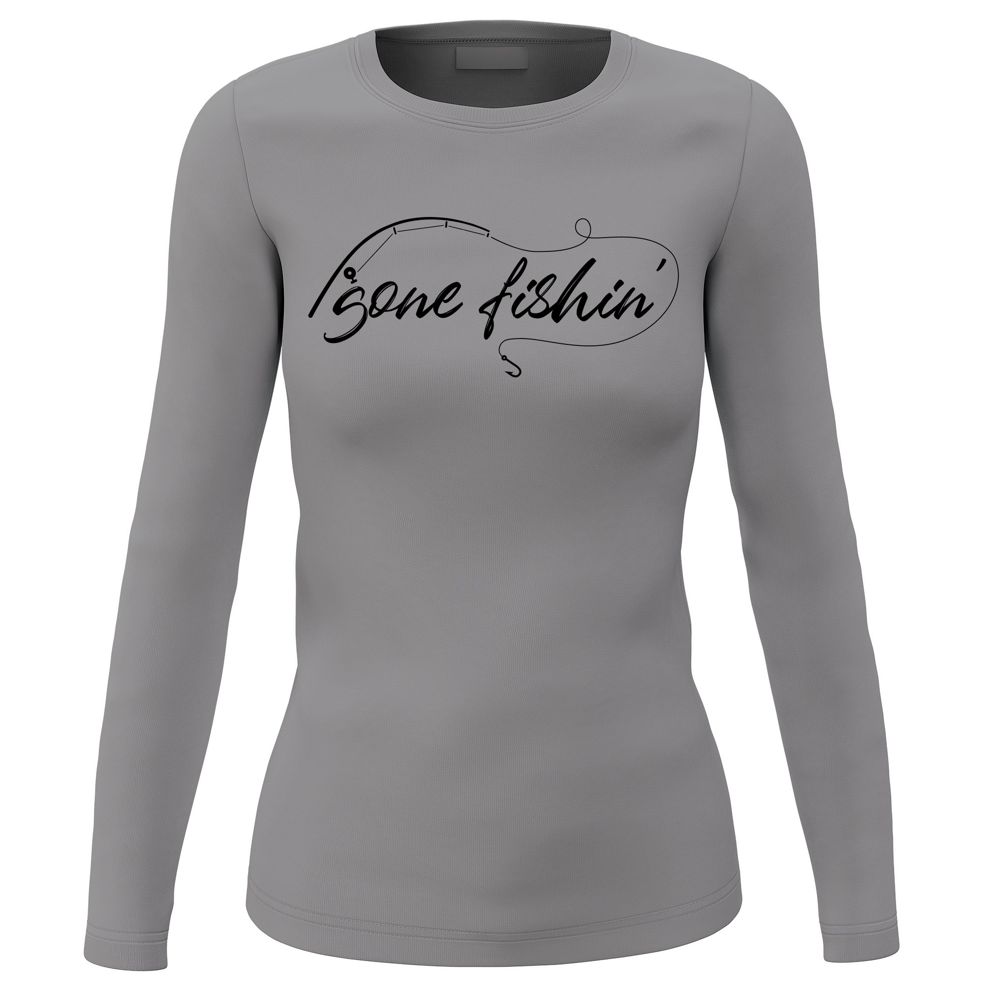 Gone Fishing v2 Long Sleeve sweatshirt for women featuring unique all-over print design and soft brushed fleece interior.
