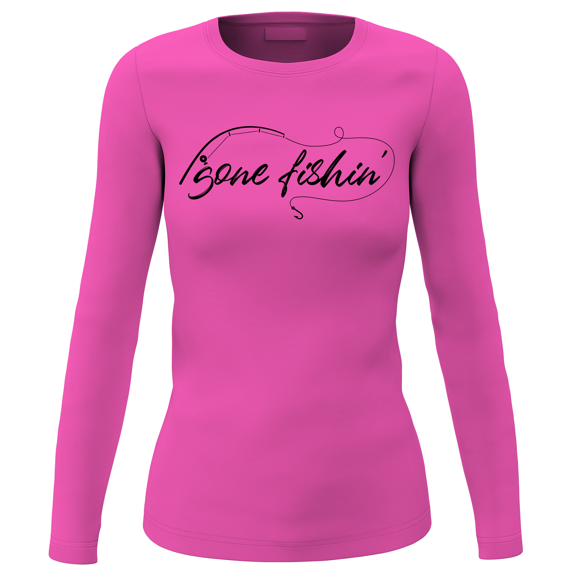 Gone Fishing v2 Long Sleeve sweatshirt for women featuring unique all-over print design and soft brushed fleece interior.