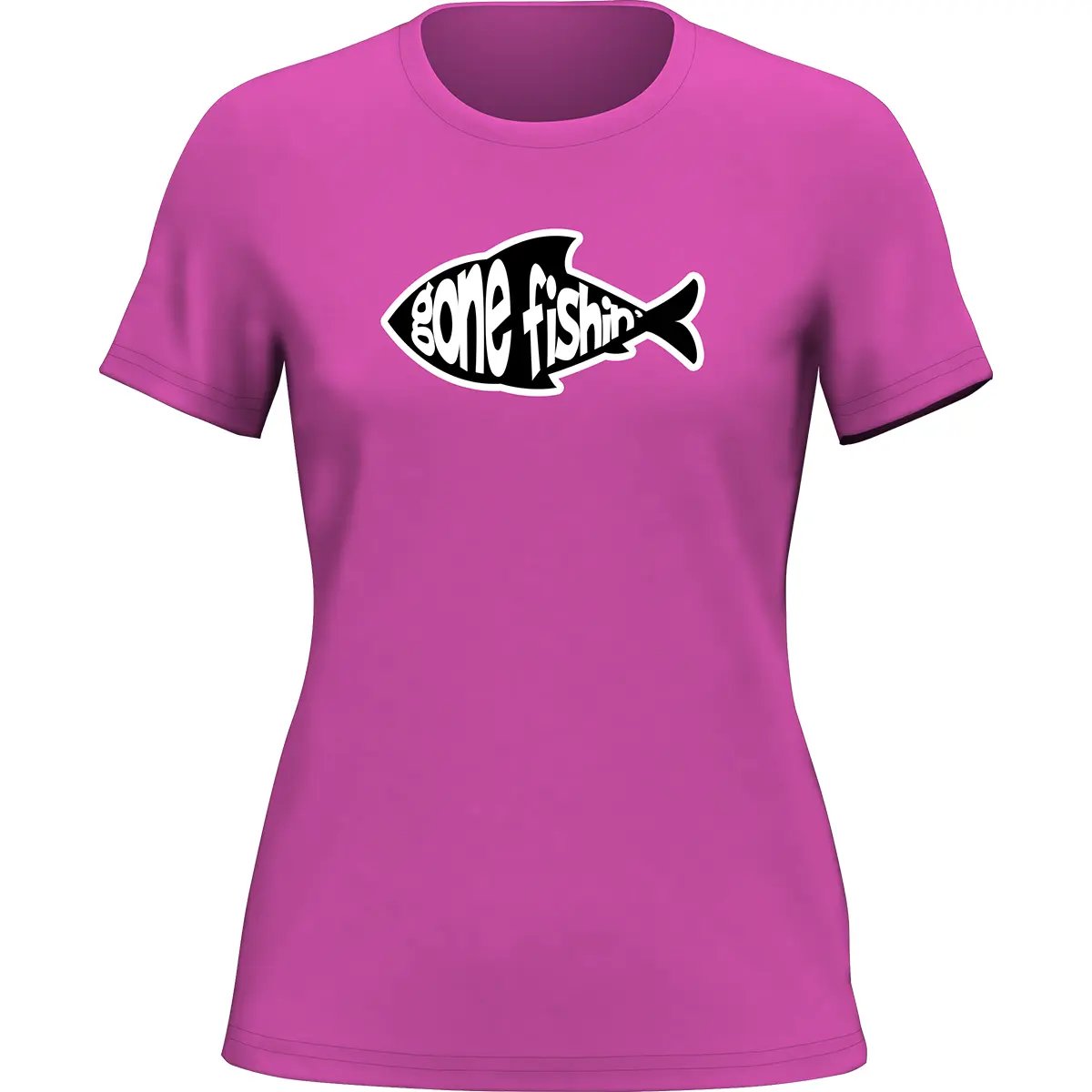 Gone Fishing v3 T-Shirt for Women featuring a stylish design, made from 100% Ringspun Cotton, perfect for fishing enthusiasts.