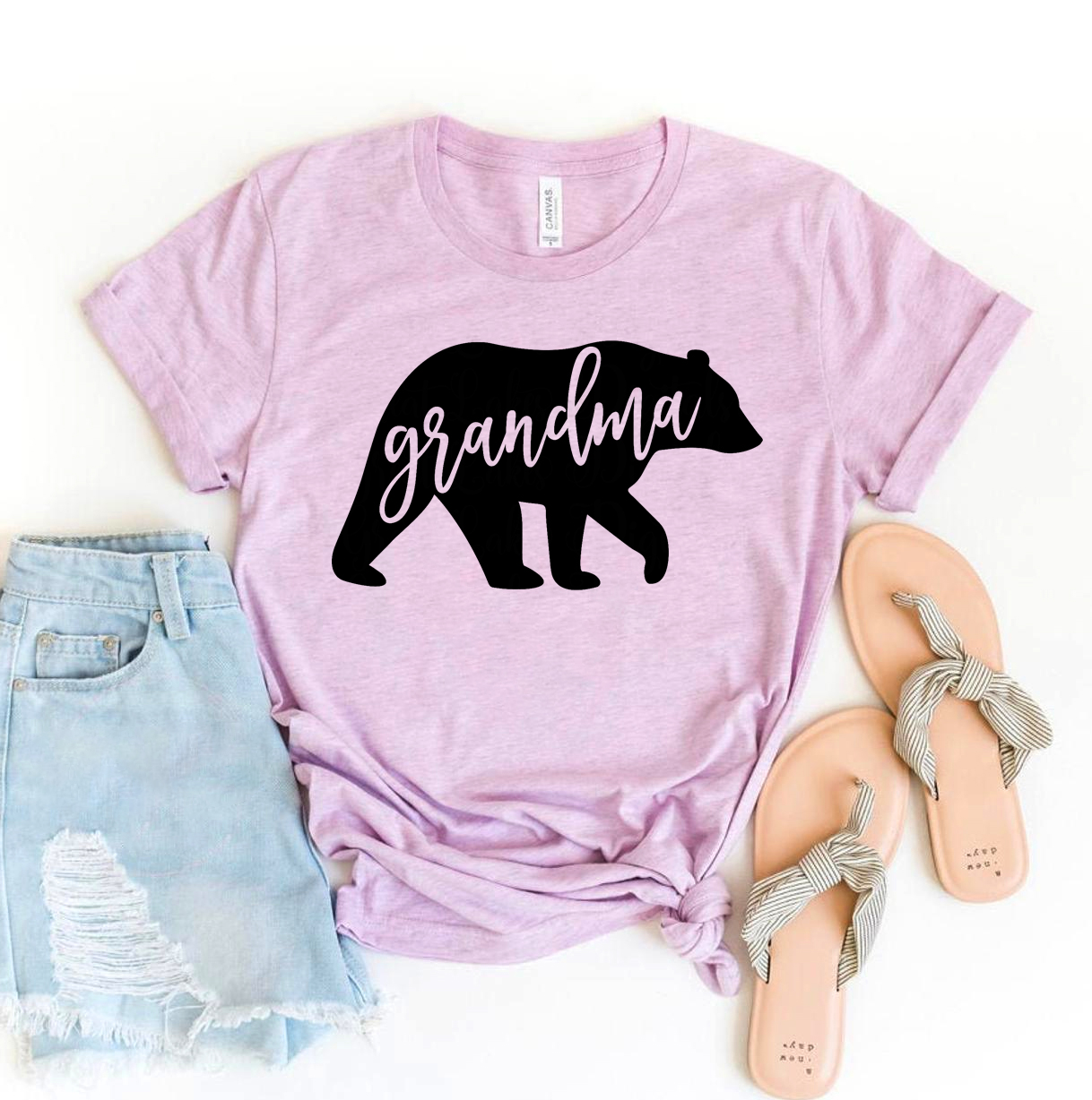 A stylish Grandma Bear T-shirt made from premium ring spun cotton, featuring a vibrant flex print design.