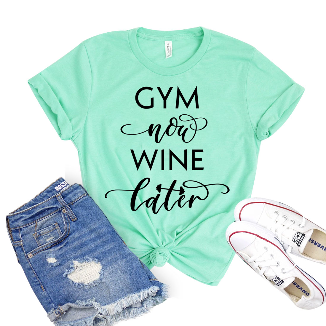 A stylish unisex Gym Now Wine Later Shirt made from soft cotton, featuring a fun slogan perfect for fitness enthusiasts and wine lovers.