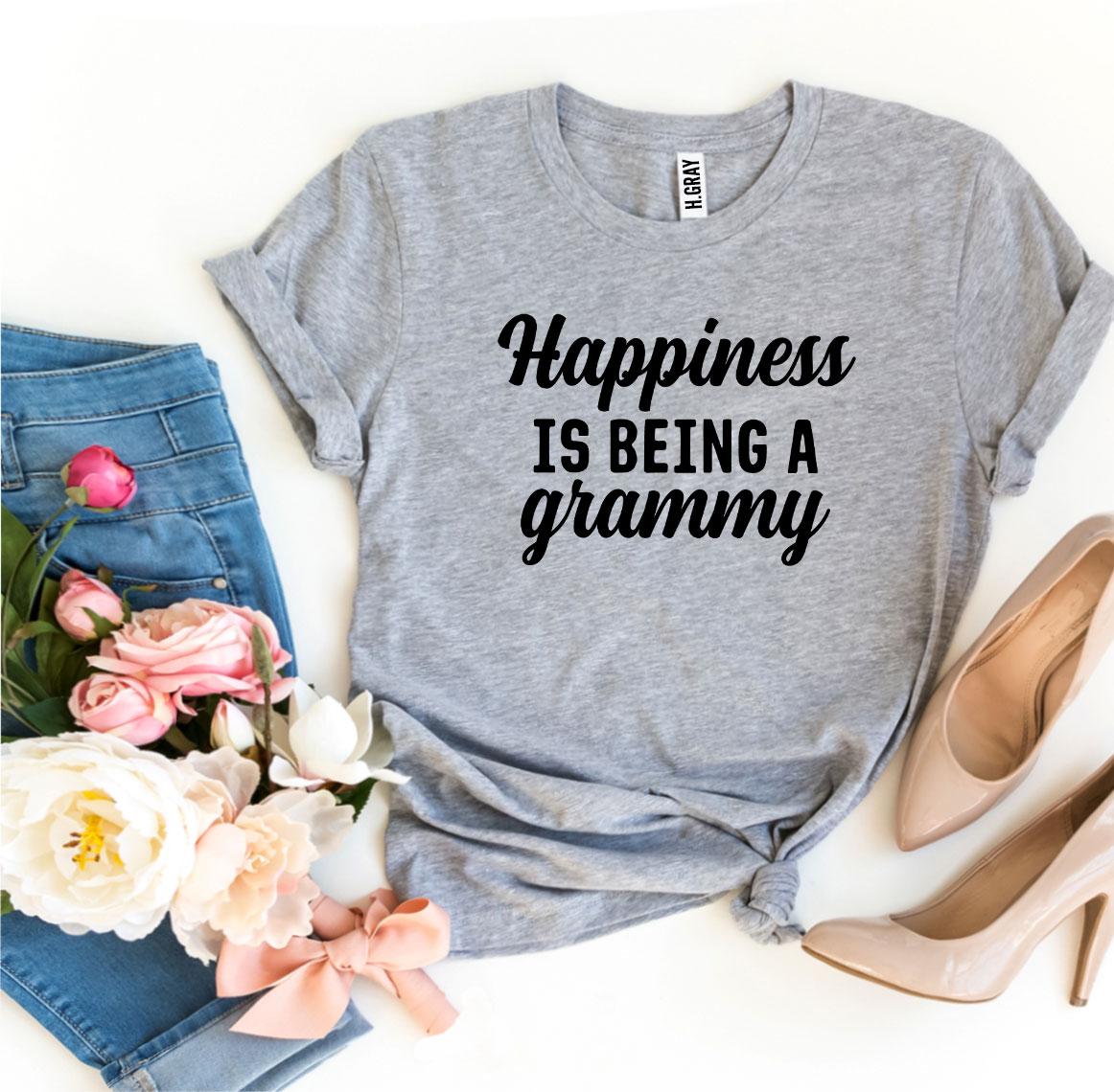 A stylish 'Happiness Is Being a Grammy' t-shirt made from premium ring spun cotton, featuring a vibrant flex print design.