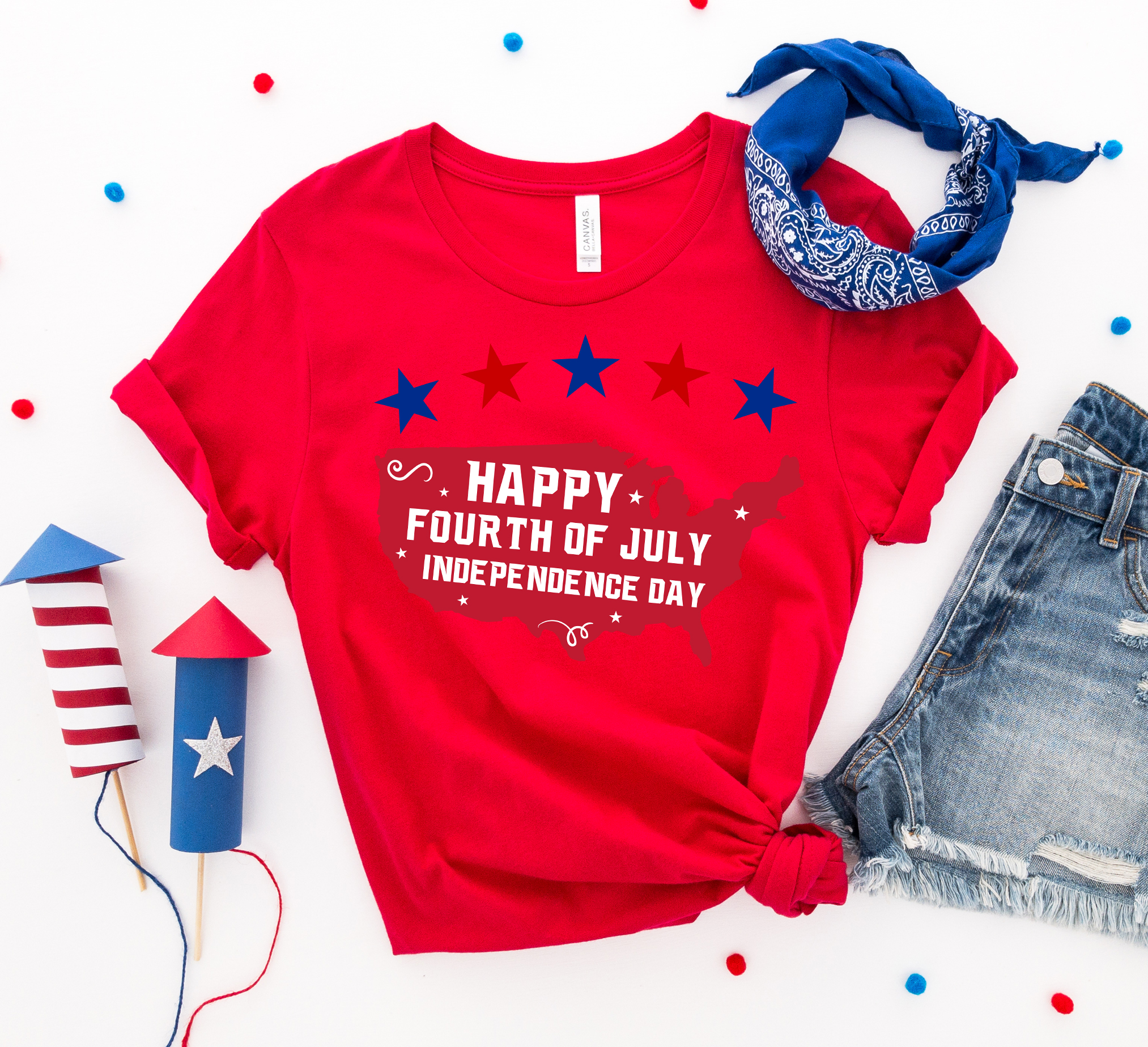 Happy Fourth of July T-shirt made from premium ring spun cotton with a vibrant design celebrating Independence Day.