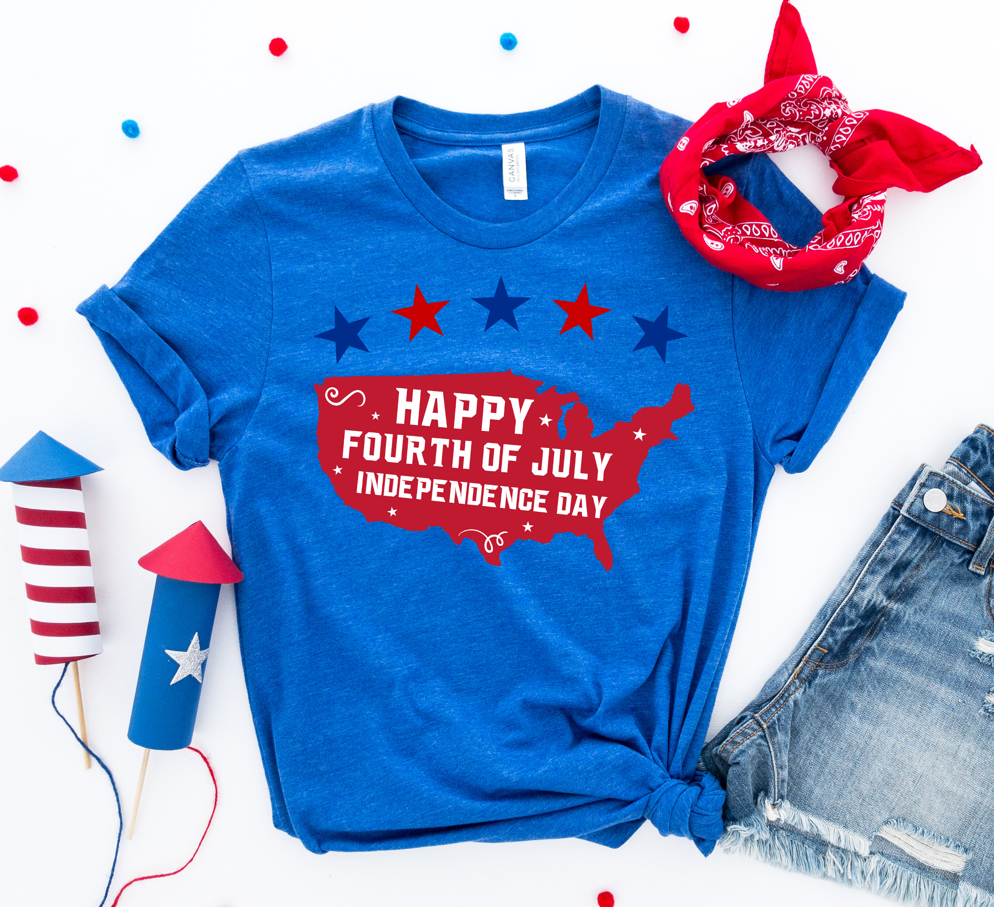 Happy Fourth of July T-shirt made from premium ring spun cotton with a vibrant design celebrating Independence Day.
