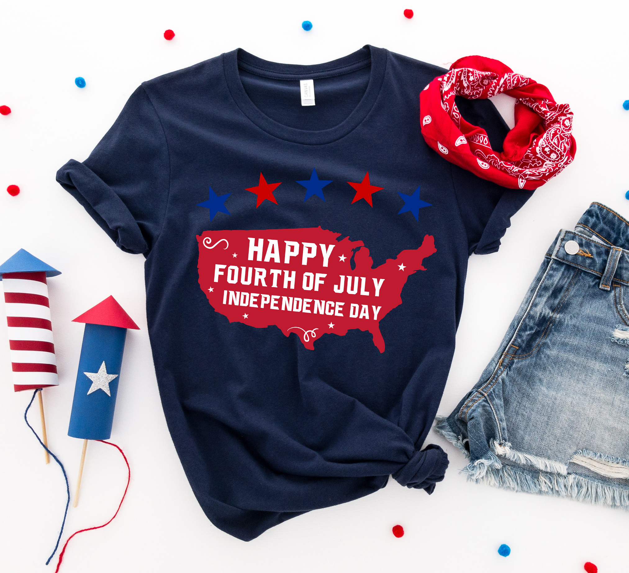 Happy Fourth of July T-shirt made from premium ring spun cotton with a vibrant design celebrating Independence Day.