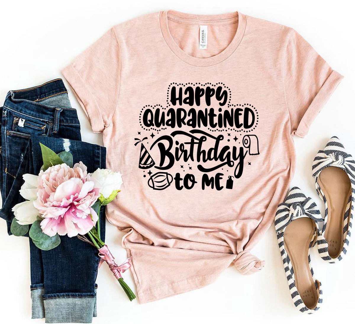 Happy Quarantined Birthday T-shirt in various colors, showcasing its soft fabric and stylish design.