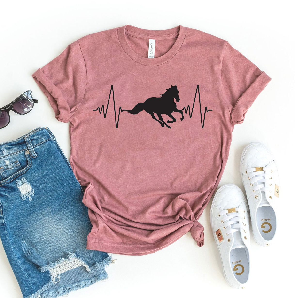 Horse Heartbeat T-shirt made of premium ring spun cotton with a vibrant flex print design.