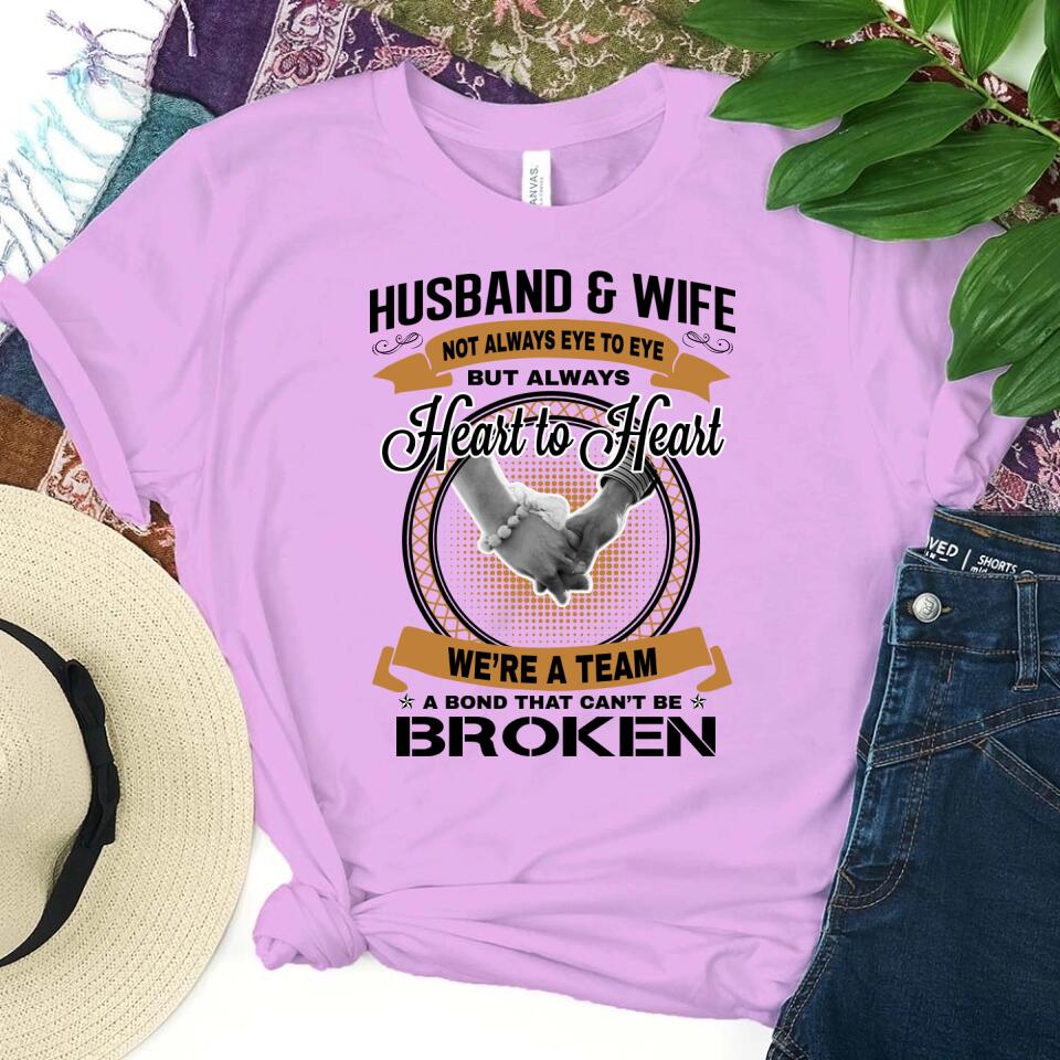 Husband & Wife Heart To Heart T-Shirt displayed on a neutral background, showcasing its comfortable fabric and modern design.
