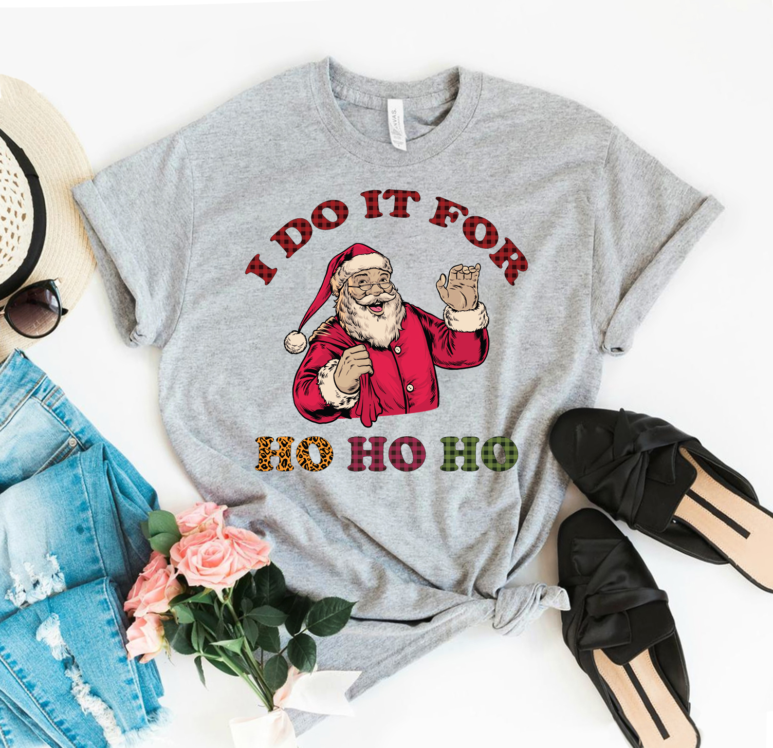 I Do It For Ho Ho Ho Christmas T-shirt in festive design, made from premium ring spun cotton, showcasing vibrant print and comfortable fit.