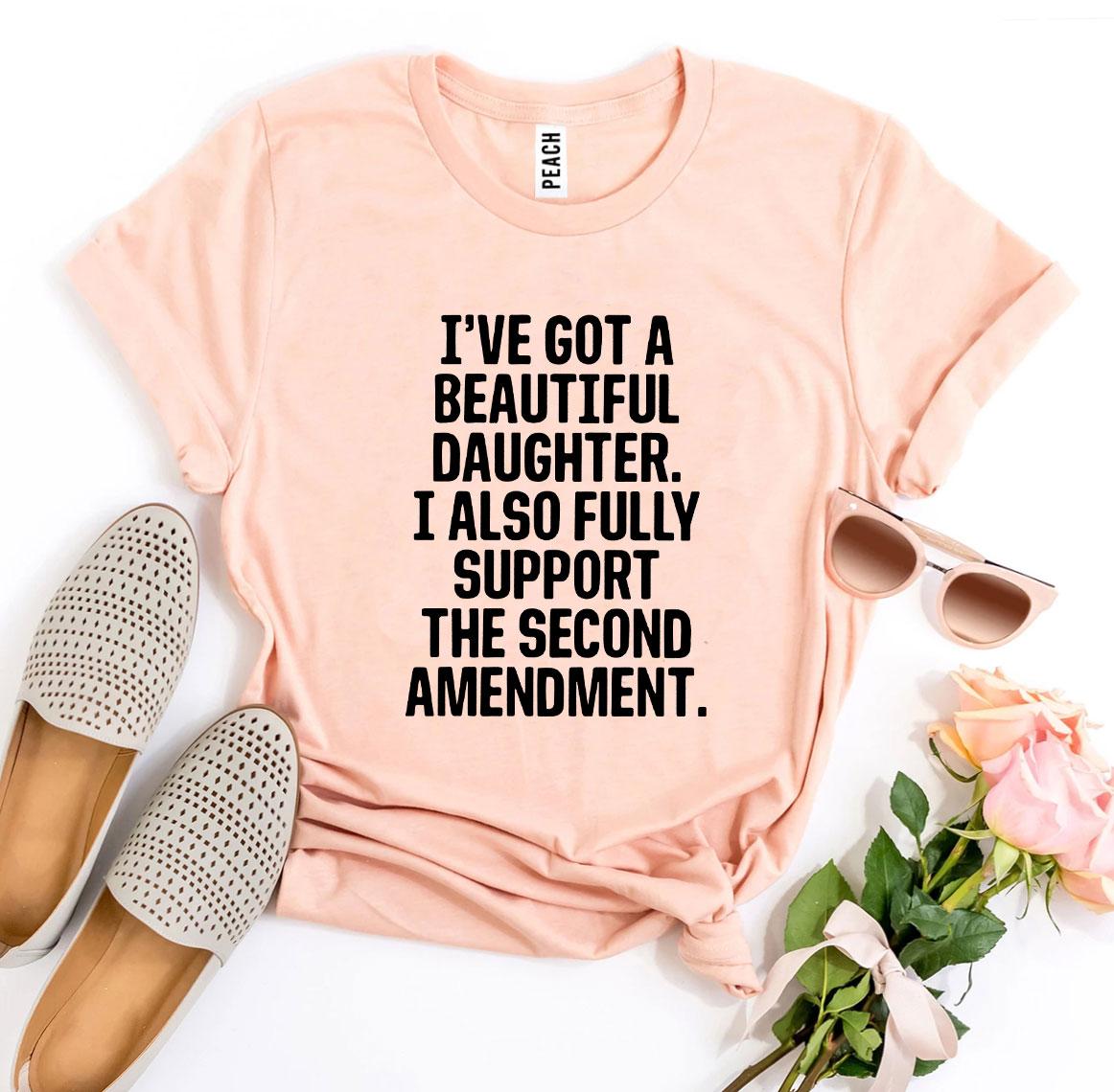 A stylish 'I have Got a Beautiful Daughter' T-shirt made from premium ring spun cotton, featuring a vibrant flex print design.