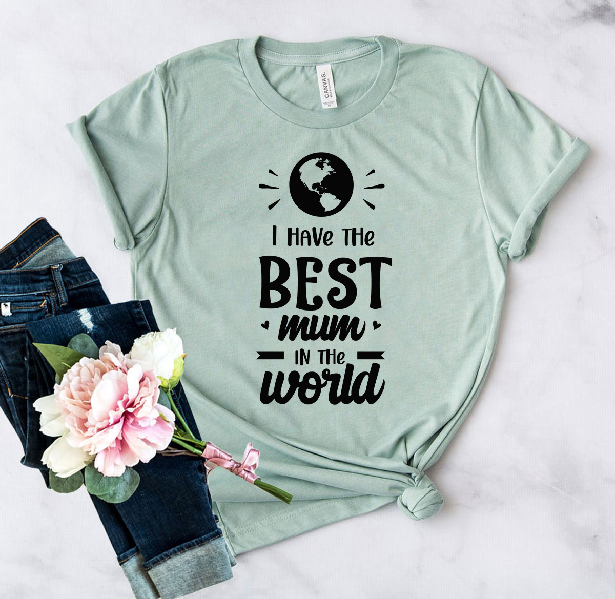 Unisex T-shirt with 'I have The Best Mom In The World' print, available in multiple colors and sizes.
