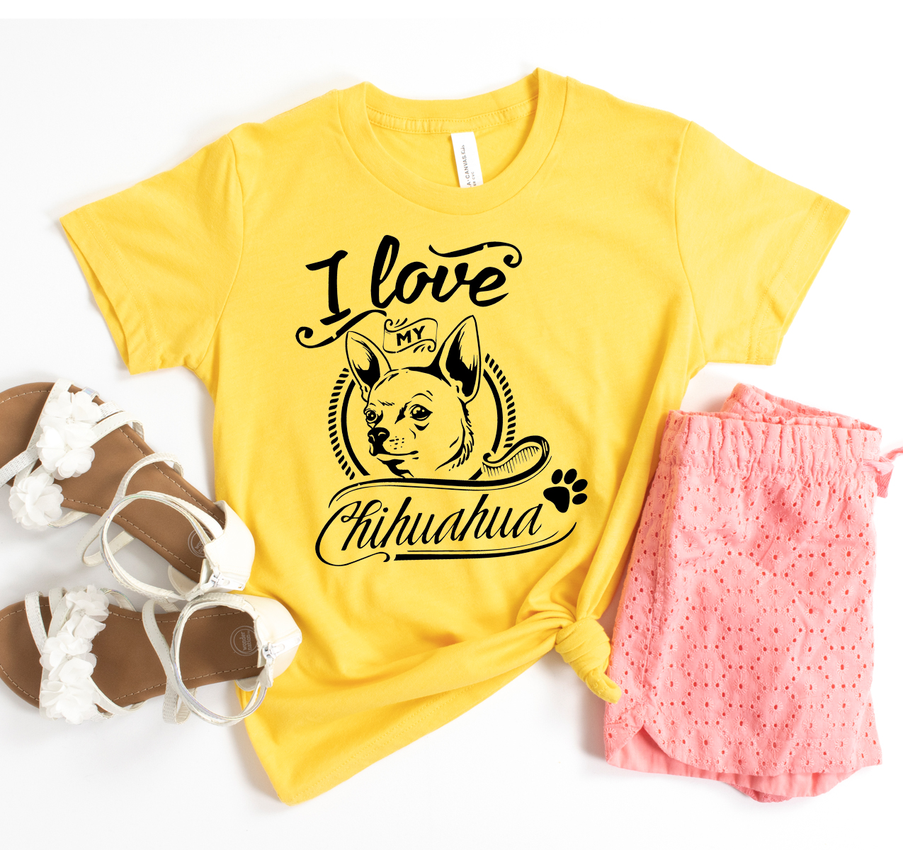 I Love My Chihuahua T-shirt featuring a stylish design, made from soft cotton fabric, available in various sizes.
