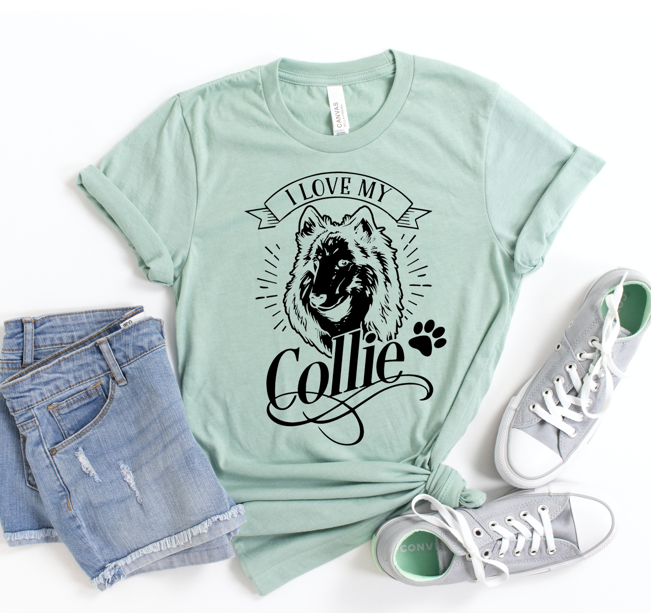 I Love My Collie T-shirt featuring a stylish design, made from soft cotton, available in various sizes.