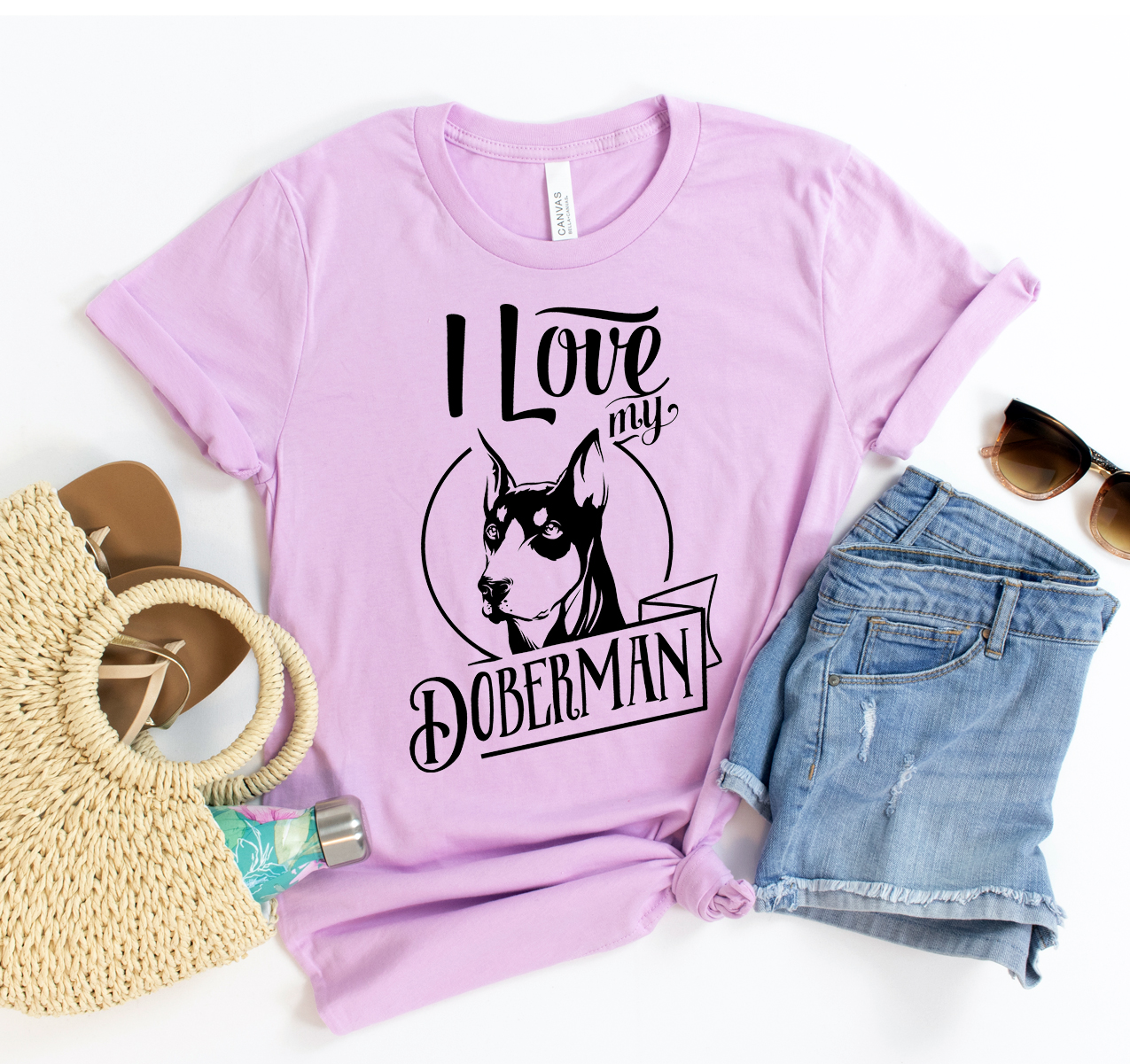 I Love My Doberman T-shirt featuring a stylish design, made from soft cotton, available in various sizes.