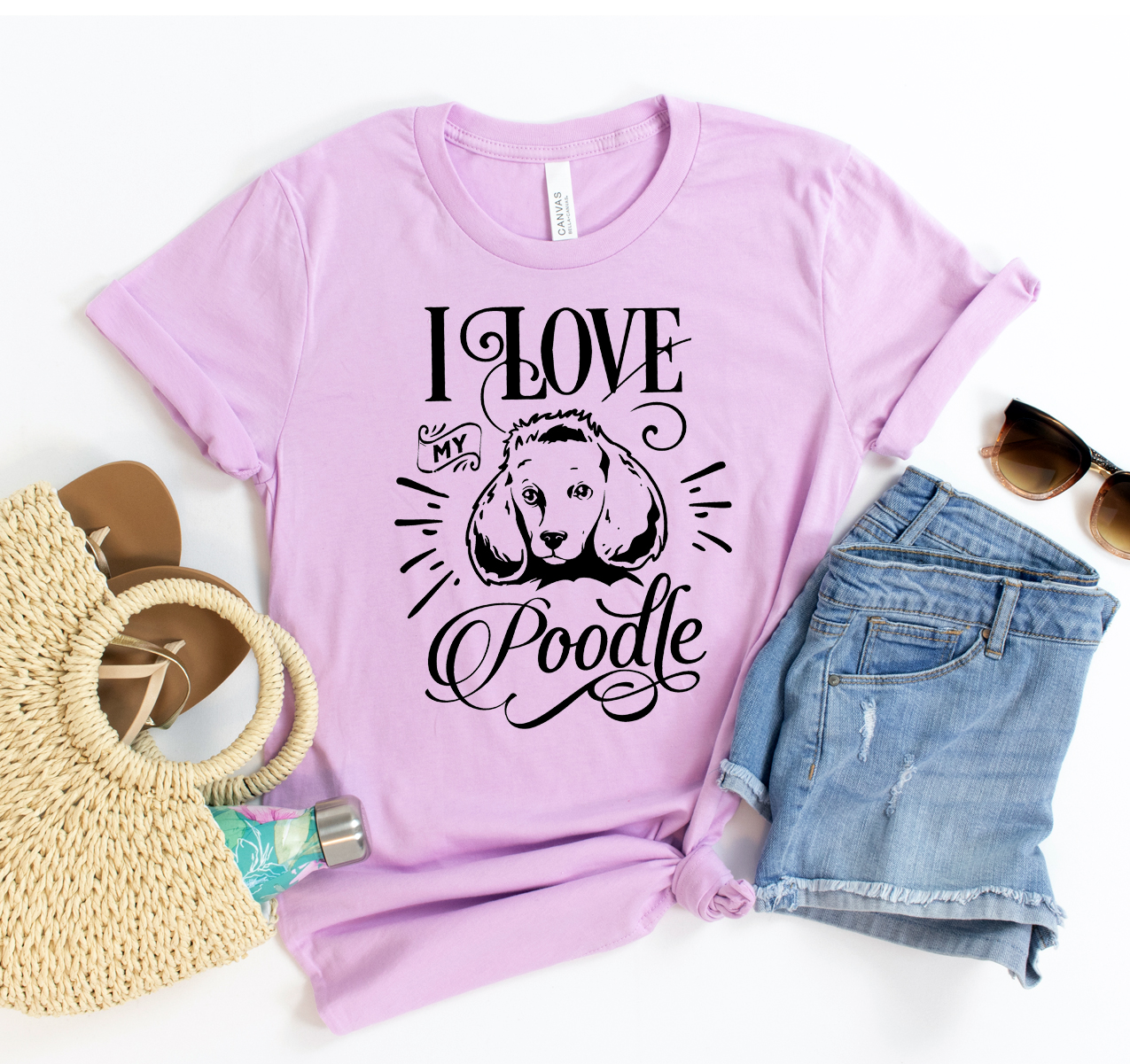 I Love My Poodle T-shirt featuring a stylish design, made from soft cotton, available in various sizes.