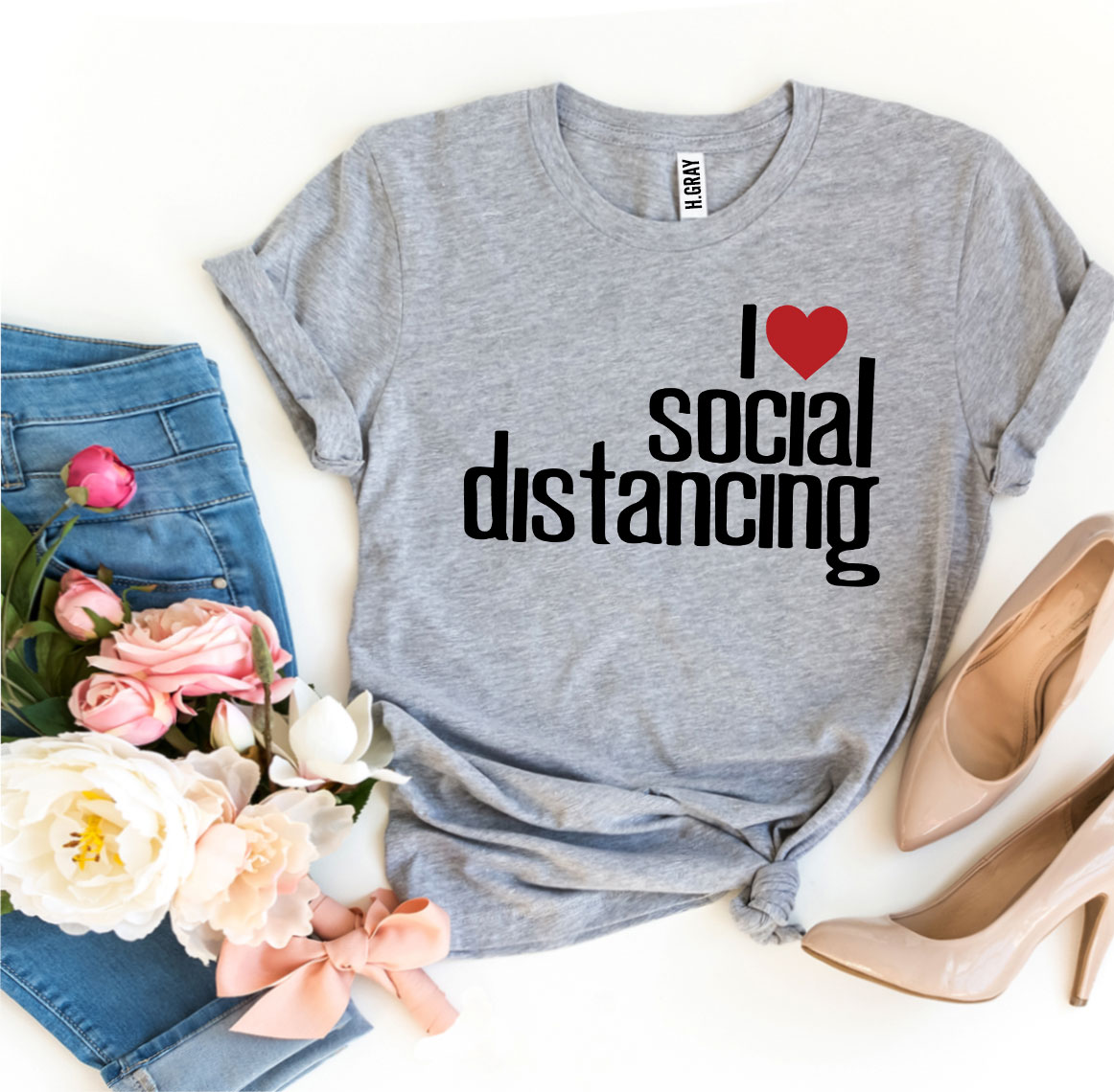 I Love Social Distancing T-shirt made of soft ring spun cotton with a stylish print design.