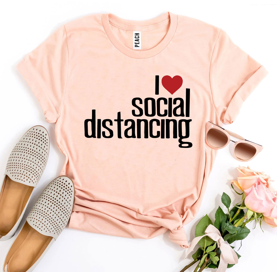 I Love Social Distancing T-shirt made of soft ring spun cotton with a stylish print design.