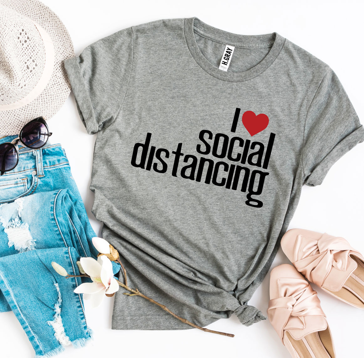 I Love Social Distancing T-shirt made of soft ring spun cotton with a stylish print design.
