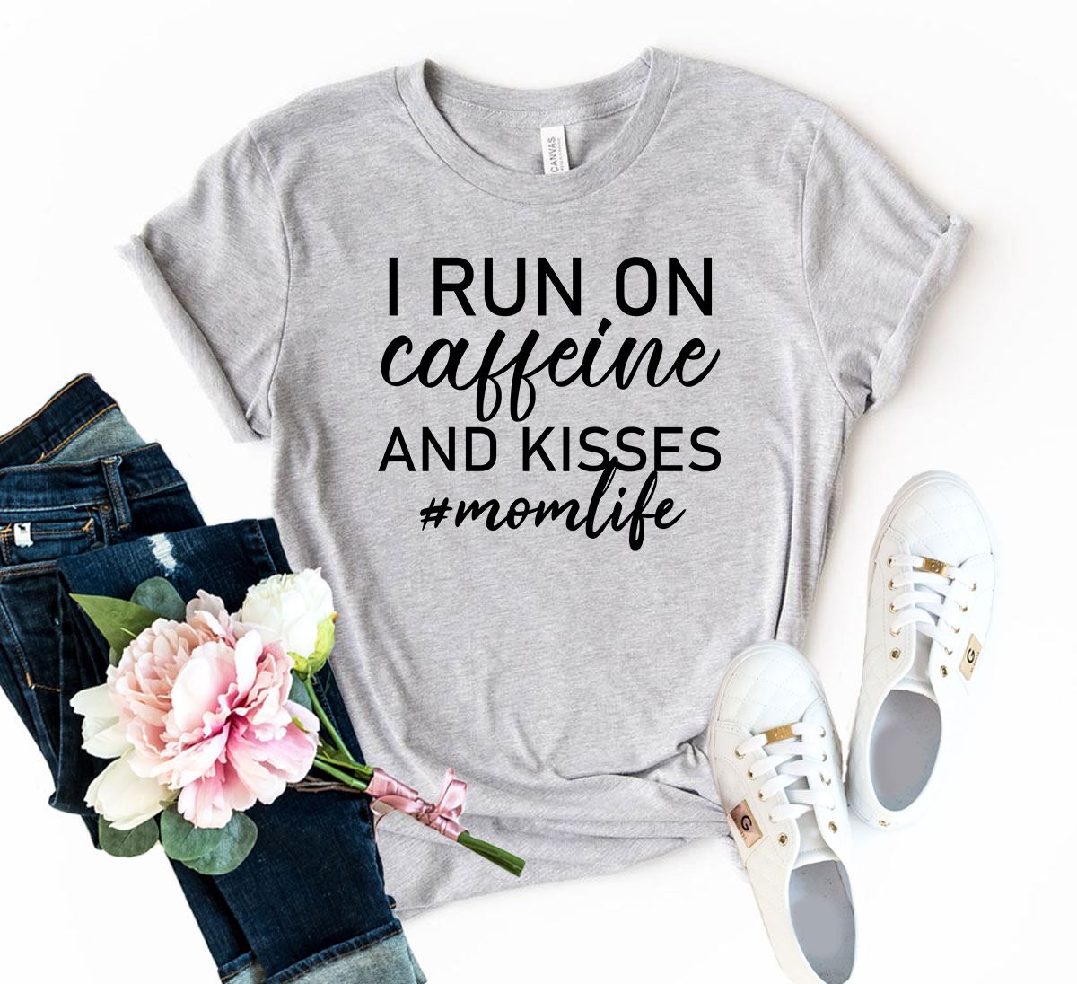 Unisex I Run On Caffeine And Kisses Shirt in various colors, showcasing a comfortable fit and stylish design.