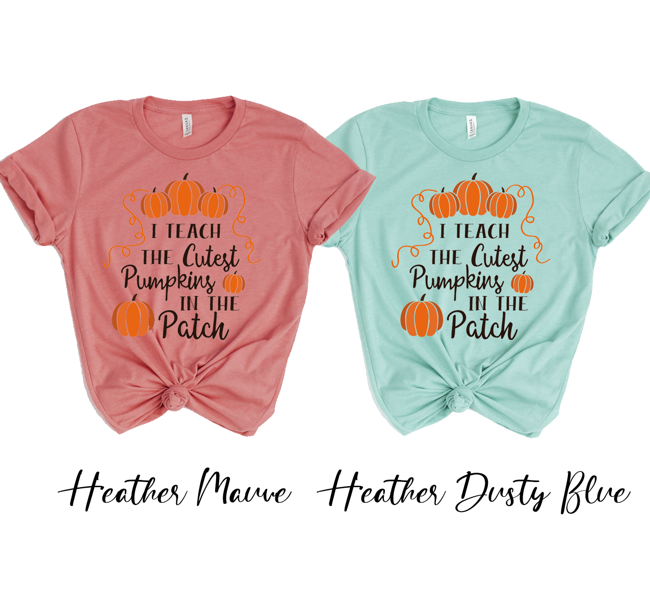 I Teach the Cutest Pumpkins T-shirt displayed on a mannequin, featuring a fun pumpkin design, perfect for teachers and fall enthusiasts.