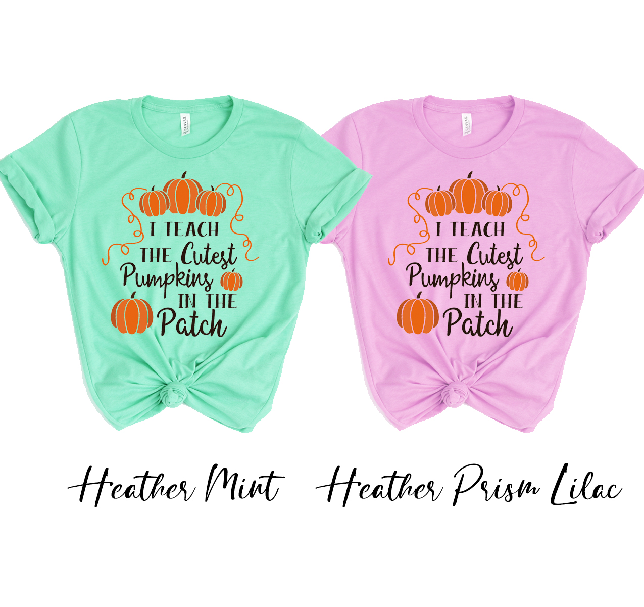 I Teach the Cutest Pumpkins T-shirt displayed on a mannequin, featuring a fun pumpkin design, perfect for teachers and fall enthusiasts.