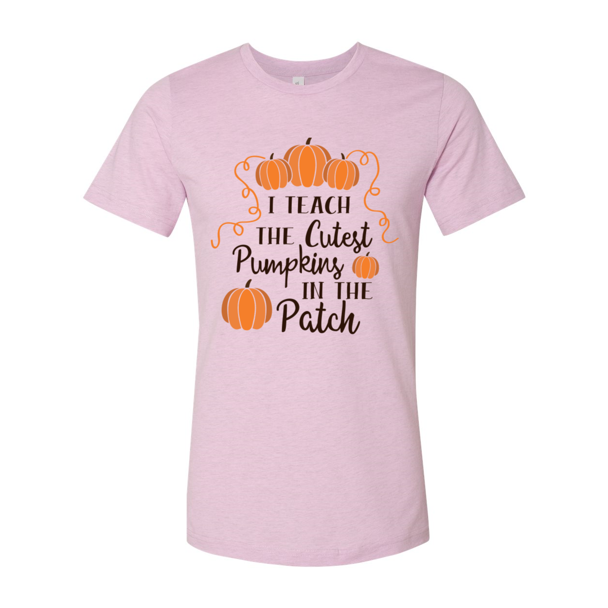 I Teach the Cutest Pumpkins T-shirt displayed on a mannequin, featuring a fun pumpkin design, perfect for teachers and fall enthusiasts.