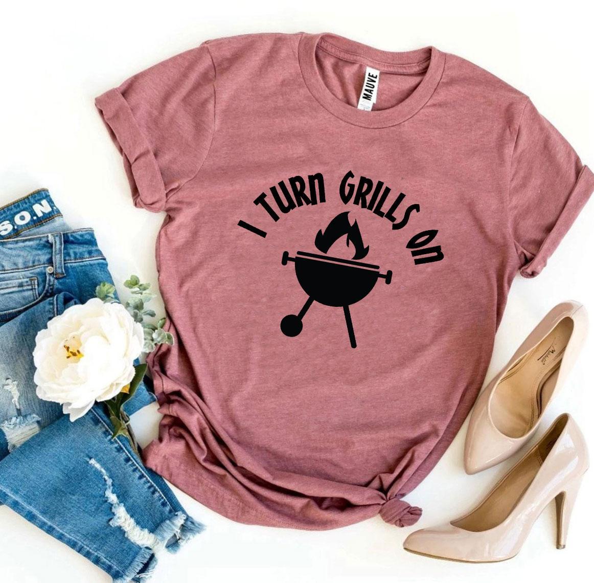 I Turn Grills On T-shirt made of premium ring spun cotton with a vibrant flex print design.