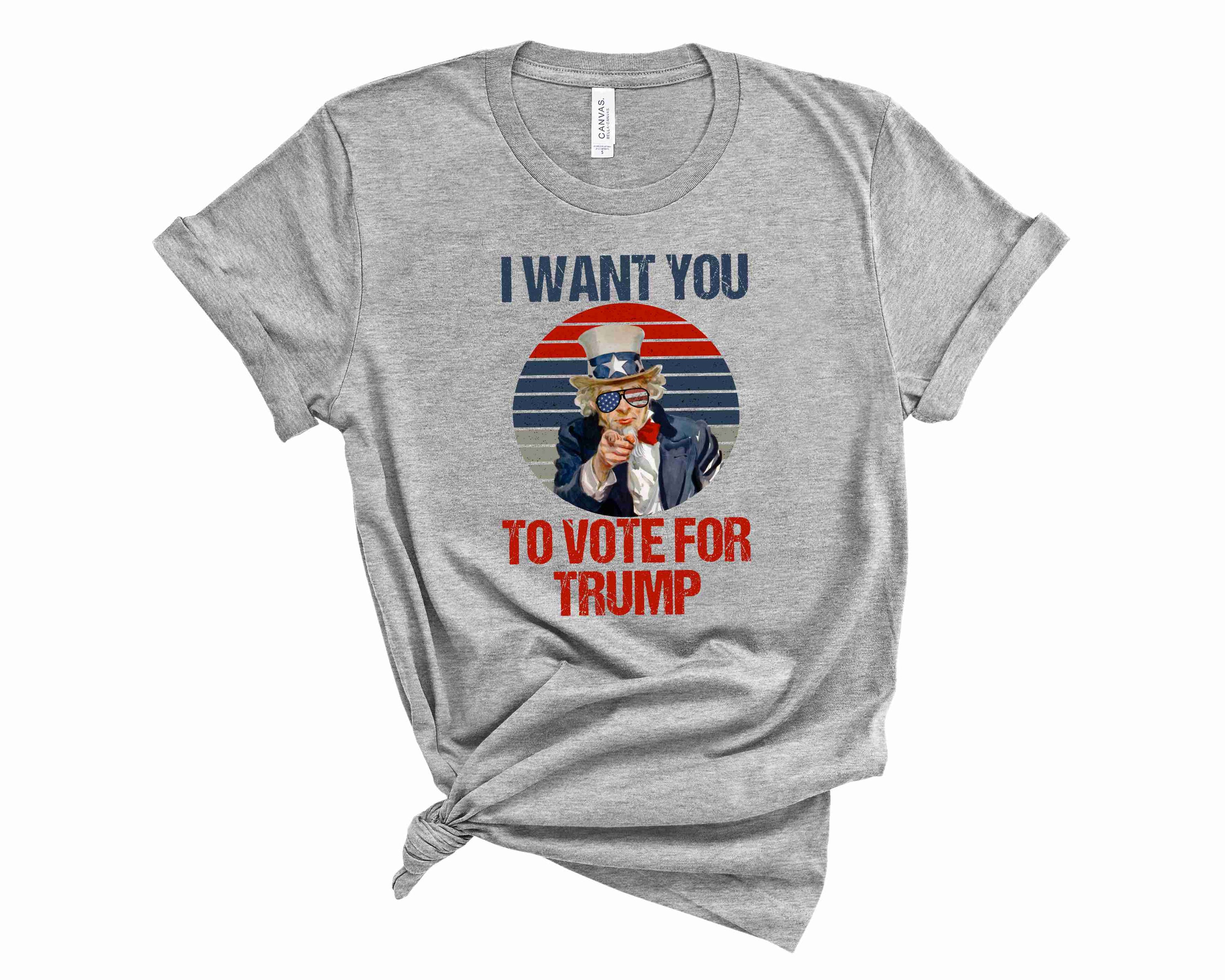 Unisex graphic tee featuring the phrase 'I Want You To Vote For Trump' in bold letters, made from high-quality cotton fabric.