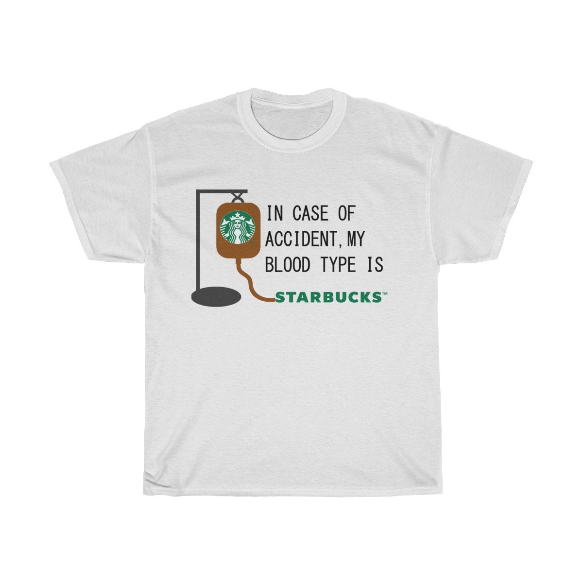 In Case Of Accident Starbucks Shirt made from 100% preshrunk cotton, featuring a classic fit and stylish design.