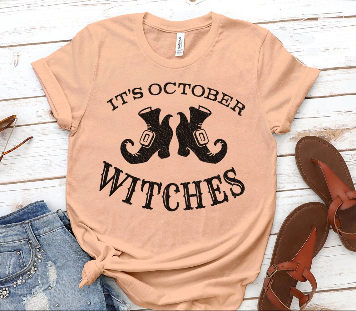 Its October Witches Halloween T-shirt made of premium ring spun cotton with vibrant print design.
