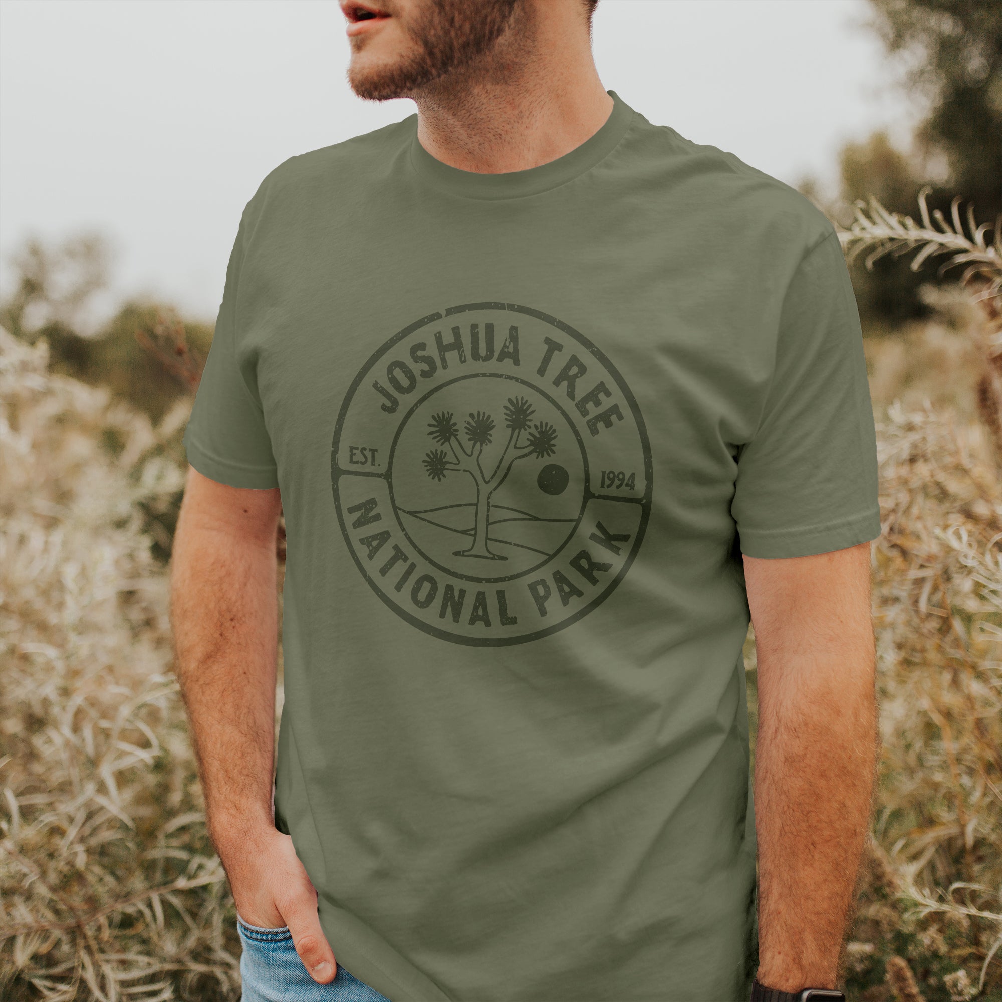 Joshua Tree National Park Short Sleeve T-Shirt in a relaxed fit, featuring a unique distressed design, made from soft combed cotton.