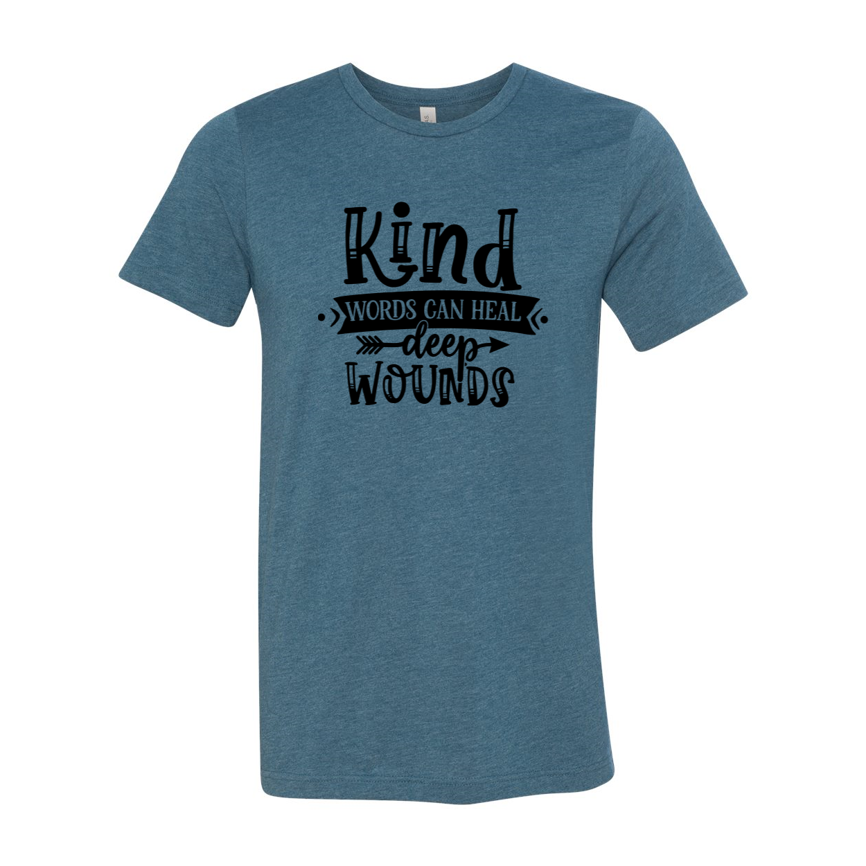 Unisex T-shirt featuring the phrase 'Kind Words Can Heal Deep Wounds' in a stylish design, available in multiple colors.