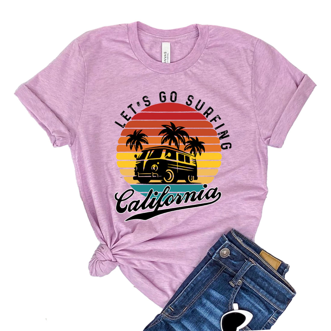 A stylish unisex Let's Go Surfing T-shirt made from soft airlume cotton, perfect for beach lovers and casual wear.
